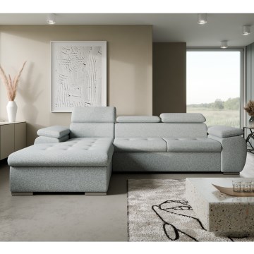 Sofá-cama de canto em L PADUA com compartimento de arrumação, cinzento, versão esquerda