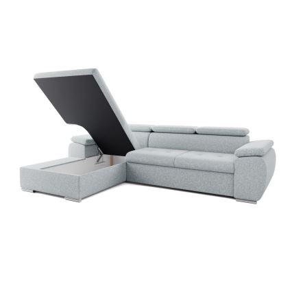 Sofá-cama de canto em L PADUA com compartimento de arrumação, cinzento, versão esquerda