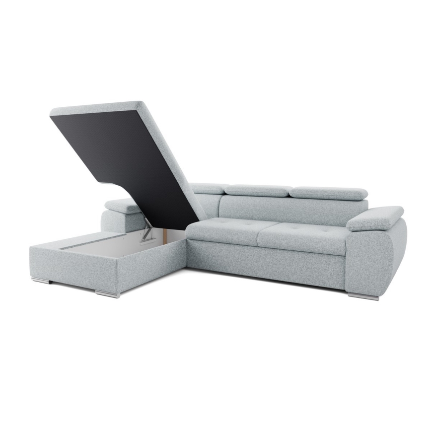 Sofá-cama de canto em L PADUA com compartimento de arrumação, cinzento, versão esquerda