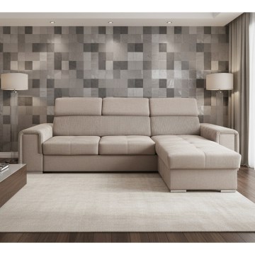 Sofá-cama de canto em L reversível com arrumação SALVADA, bege