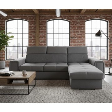Sofá-cama de canto em L reversível com baú SALVADA cinza escuro