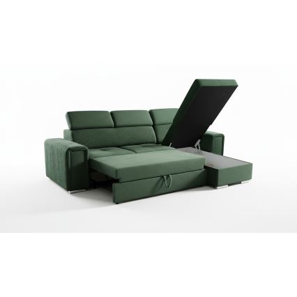 Sofá-cama de canto em L reversível com arrumação SALVADA, verde