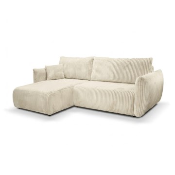 Sofá-cama de canto em L versátil FRIDA com espaço de arrumação, creme