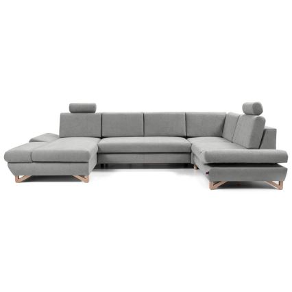 Sofá-cama de canto em U AVESTA, estofado, com arrumação, cinzento