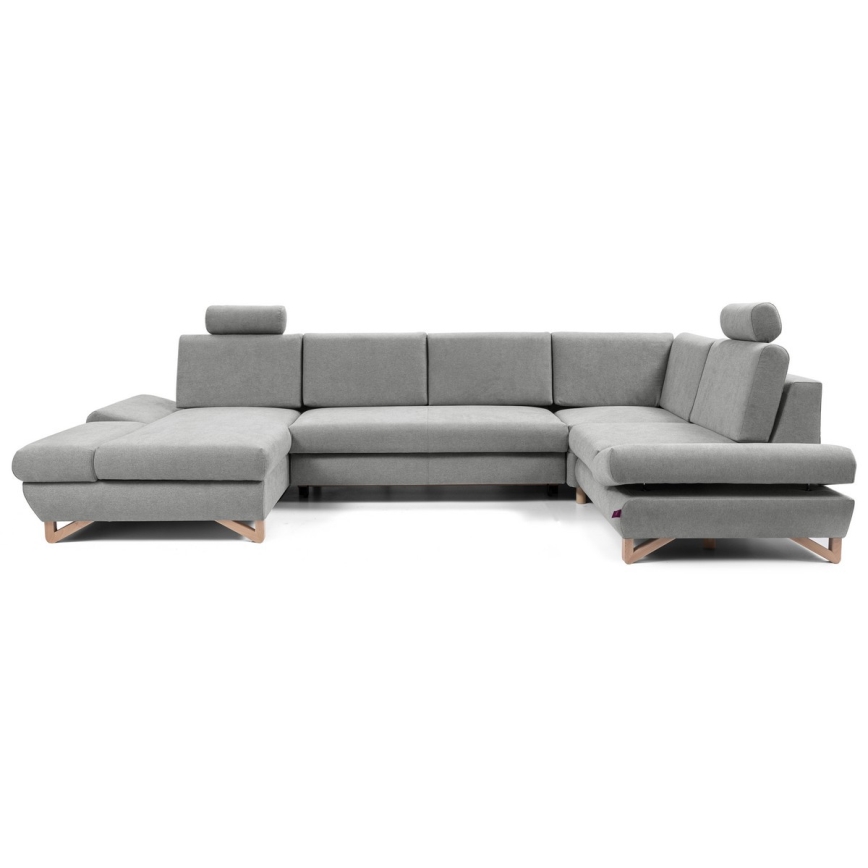 Sofá-cama de canto em U AVESTA, estofado, com arrumação, cinzento