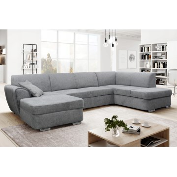 Sofá-cama de canto em U com arrumação SERPA, orientação direita, cinza