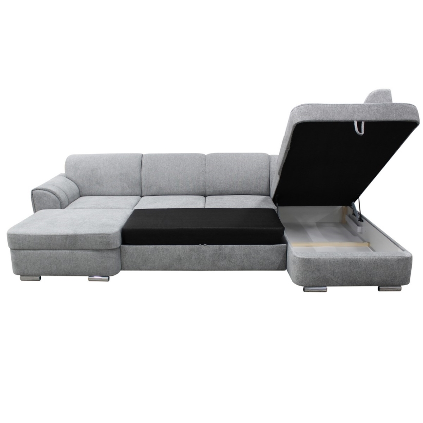 Sofá-cama de canto em U com arrumação SERPA, orientação direita, cinza