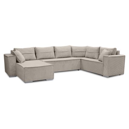 Sofá-cama de canto em U LONDON, reversível, bege