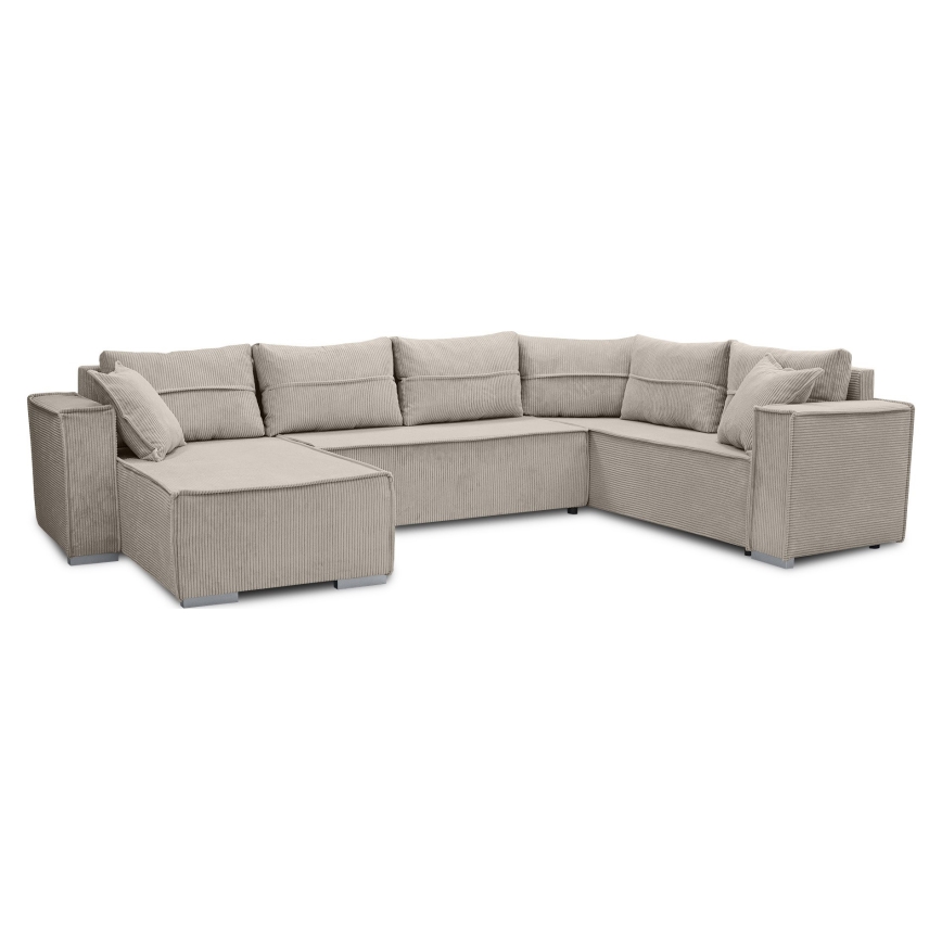 Sofá-cama de canto em U LONDON, reversível, bege