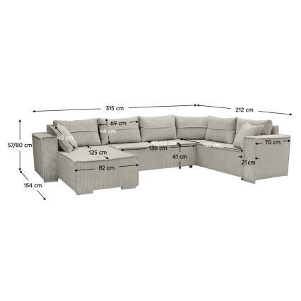 Sofá-cama de canto em U LONDON, reversível, bege