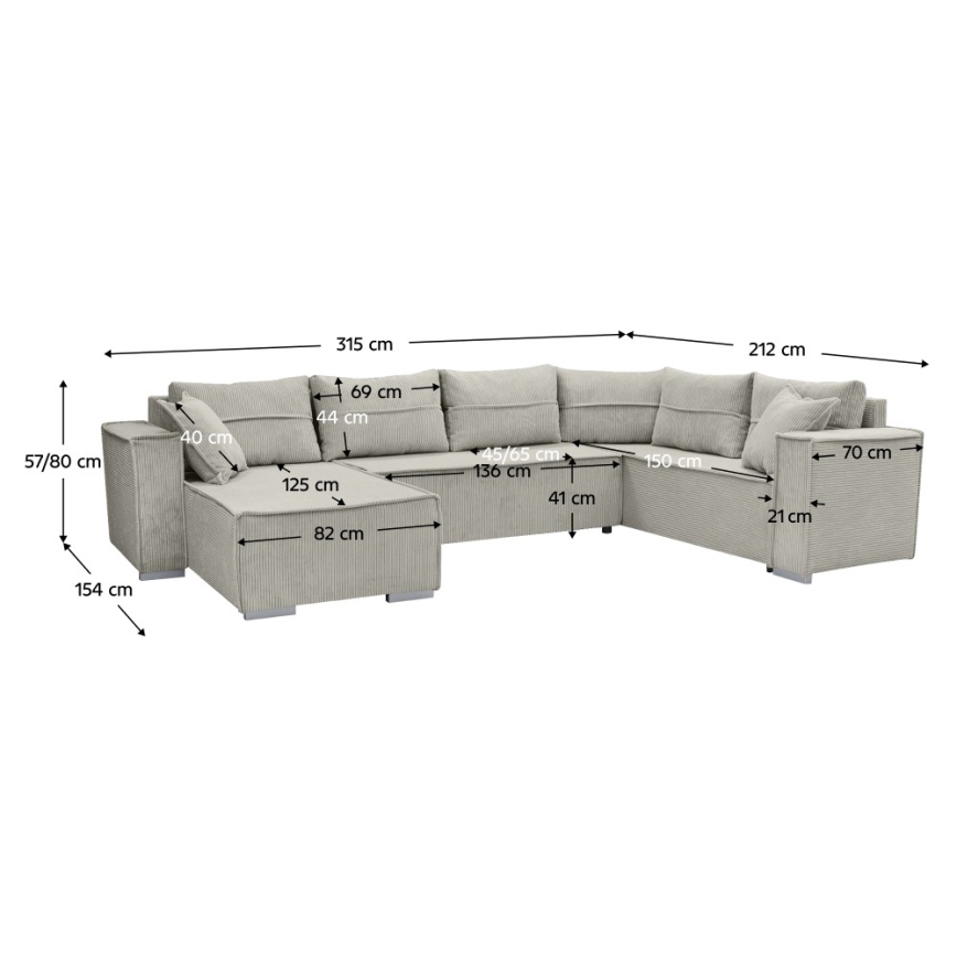 Sofá-cama de canto em U LONDON, reversível, bege