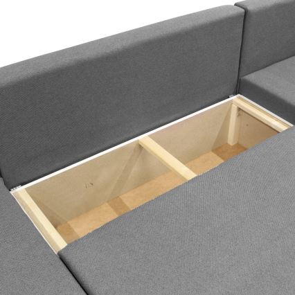 Sofá-cama de canto em U SEYA, reversível, com espaço de arrumação, cinzento