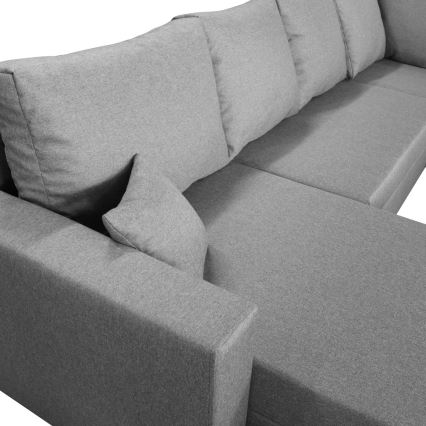 Sofá-cama de canto em U SEYA, reversível, com espaço de arrumação, cinzento