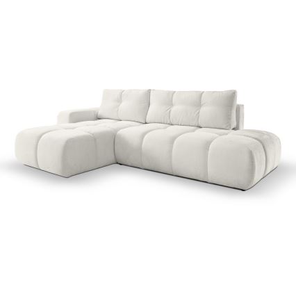 Sofá-cama de canto estofado em L ALMADA, com espaço de arrumação, com chaise à esquerda, bege