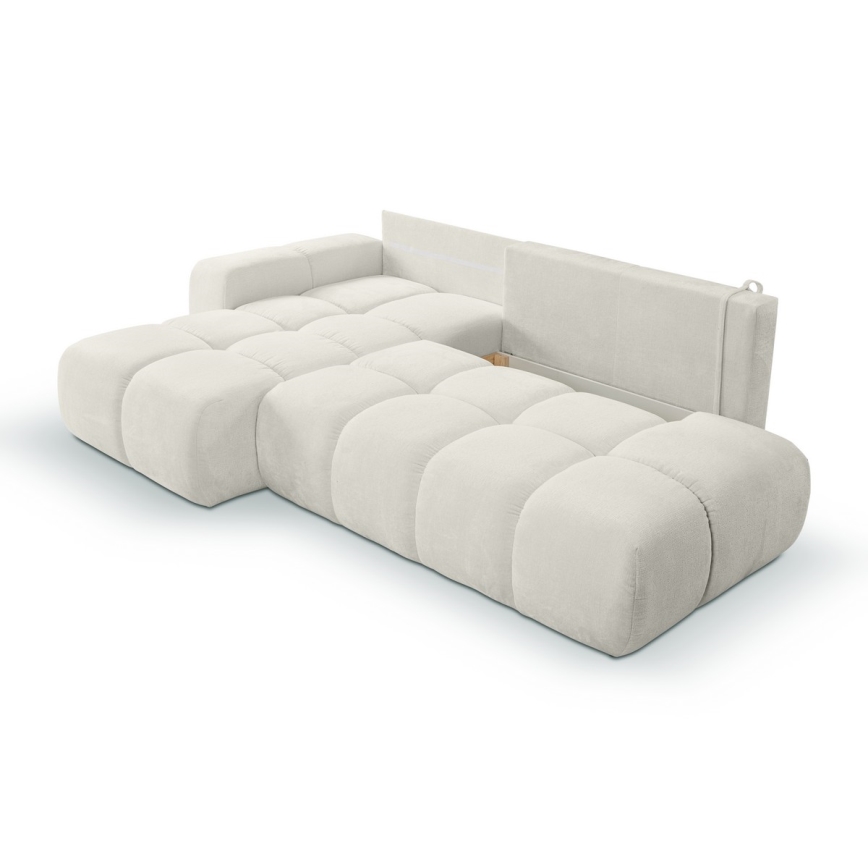 Sofá-cama de canto estofado em L ALMADA, com espaço de arrumação, com chaise à esquerda, bege