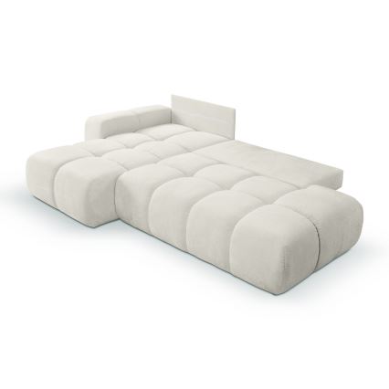 Sofá-cama de canto estofado em L ALMADA, com espaço de arrumação, com chaise à esquerda, bege
