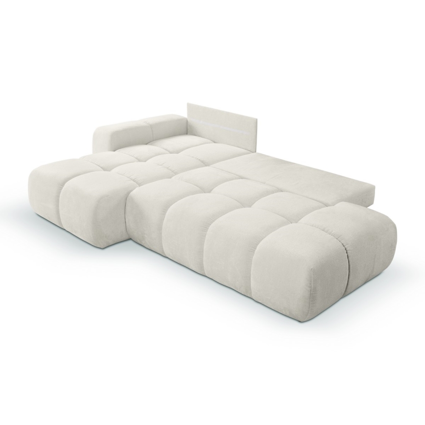 Sofá-cama de canto estofado em L ALMADA, com espaço de arrumação, com chaise à esquerda, bege