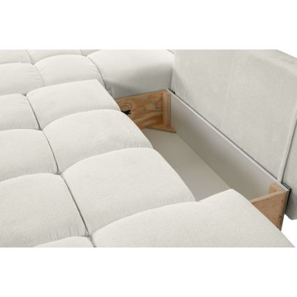 Sofá-cama de canto estofado em L ALMADA, com espaço de arrumação, com chaise à esquerda, bege