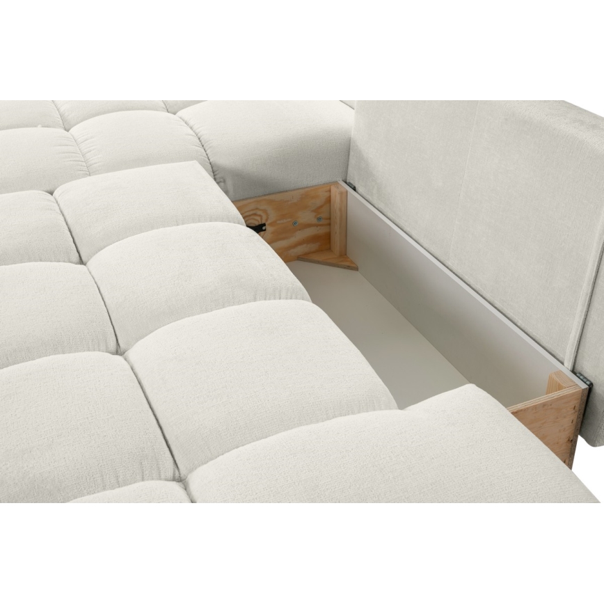 Sofá-cama de canto estofado em L ALMADA, com espaço de arrumação, com chaise à esquerda, bege