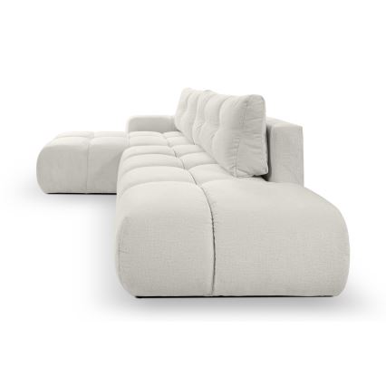 Sofá-cama de canto estofado em L ALMADA, com espaço de arrumação, com chaise à esquerda, bege