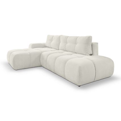 Sofá-cama de canto estofado em L ALMADA, com espaço de arrumação, com chaise à esquerda, bege