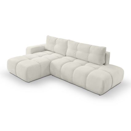 Sofá-cama de canto estofado em L ALMADA, com espaço de arrumação, com chaise à esquerda, bege