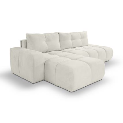 Sofá-cama de canto estofado em L ALMADA, com espaço de arrumação, com chaise à esquerda, bege