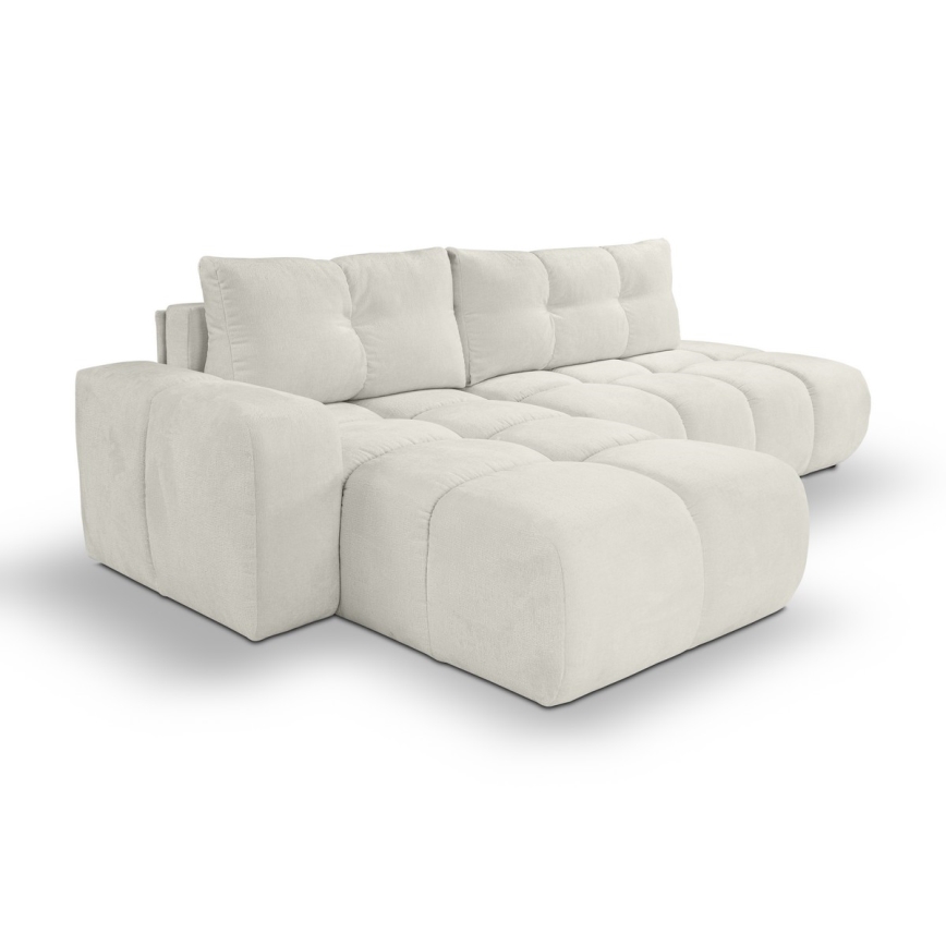Sofá-cama de canto estofado em L ALMADA, com espaço de arrumação, com chaise à esquerda, bege
