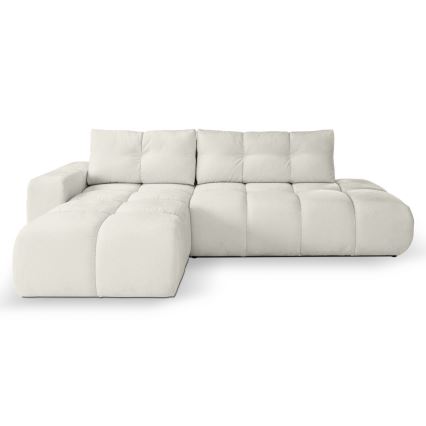 Sofá-cama de canto estofado em L ALMADA, com espaço de arrumação, com chaise à esquerda, bege