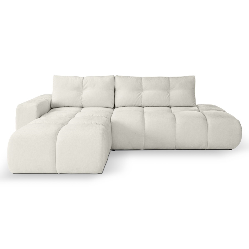 Sofá-cama de canto estofado em L ALMADA, com espaço de arrumação, com chaise à esquerda, bege