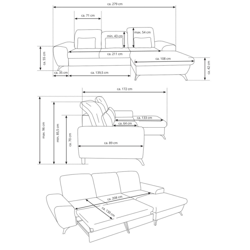 Sofá-cama de canto estofado em L ALTA — desdobrável, com espaço de arrumação, canto direito, bege