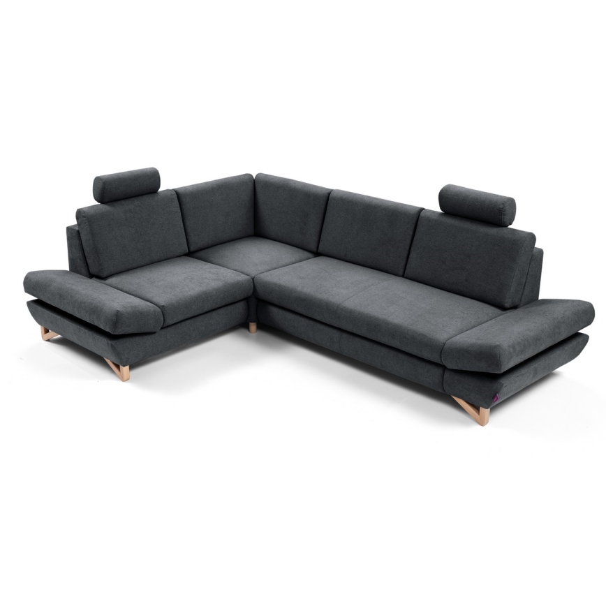 Sofá-cama de canto estofado AVESTA em L, lado esquerdo, antracite, com espaço de arrumação