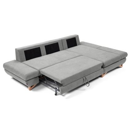 Sofá-cama de canto estofado AVESTA em L com arrumação integrada, versão direita, cinzento