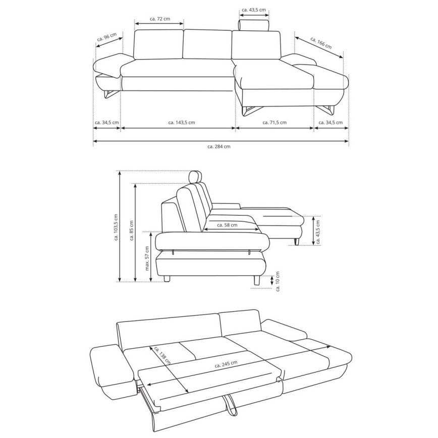 Sofá-cama de canto estofado AVESTA em L com arrumação integrada, versão direita, cinzento