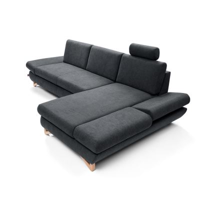 Sofá-cama de canto estofado em L AVESTA — versão direita, com baú de arrumação, antracite