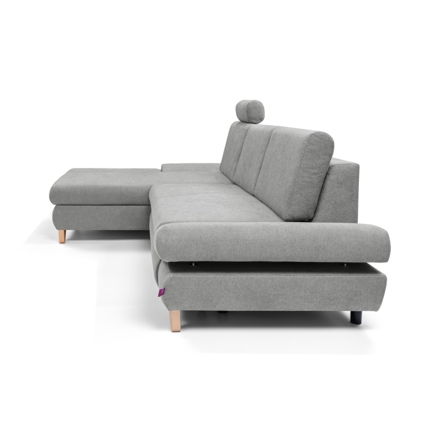 Sofá-cama de canto estofado AVESTA em L com espaço de arrumação — versão esquerda, cinzento