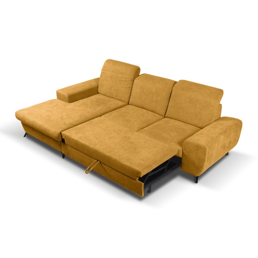 Sofá-cama de canto estofado em L ALTA, com arrumação, canto esquerdo, amarelo
