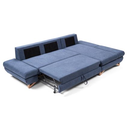 Sofá-cama de canto estofado em L AVESTA, com compartimento de arrumação, canto direito, azul