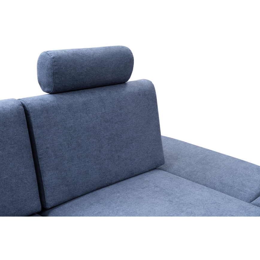 Sofá-cama de canto estofado em L AVESTA, com compartimento de arrumação, canto direito, azul