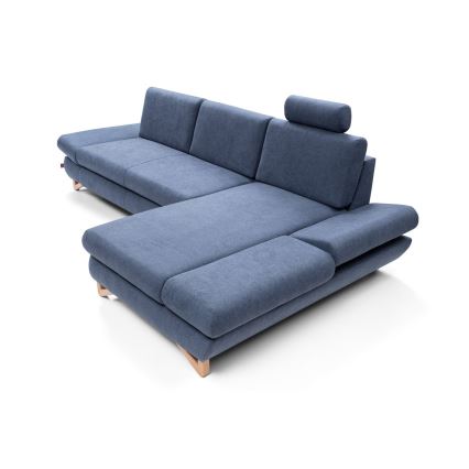 Sofá-cama de canto estofado em L AVESTA, com compartimento de arrumação, canto direito, azul