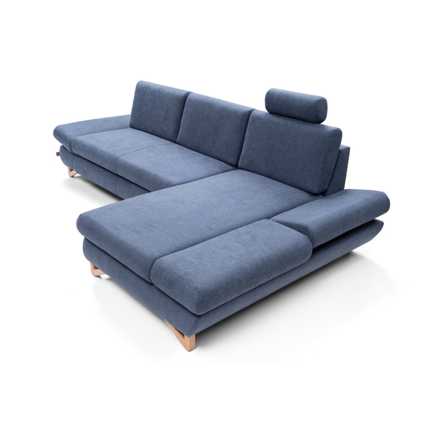 Sofá-cama de canto estofado em L AVESTA, com compartimento de arrumação, canto direito, azul