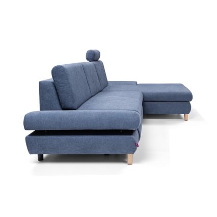 Sofá-cama de canto estofado em L AVESTA, com compartimento de arrumação, canto direito, azul