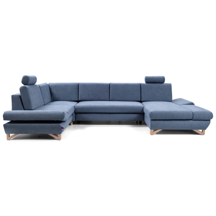Sofá-cama de canto estofado em U AVESTA com espaço de arrumação, azul