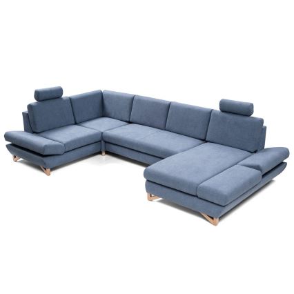 Sofá-cama de canto estofado em U AVESTA com espaço de arrumação, azul