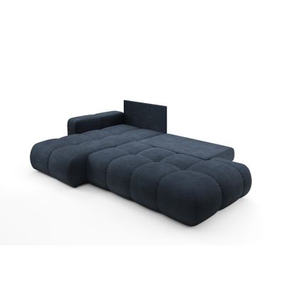Sofá de canto estofado ALMADA em L, sofá-cama com arrumação, chaise à esquerda, azul