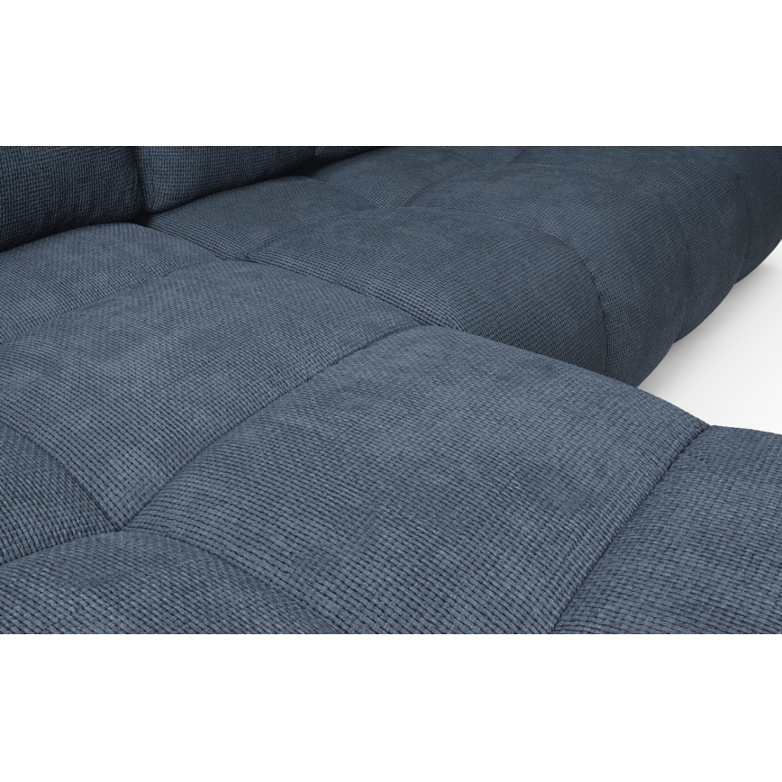 Sofá de canto estofado ALMADA em L, sofá-cama com arrumação, chaise à esquerda, azul