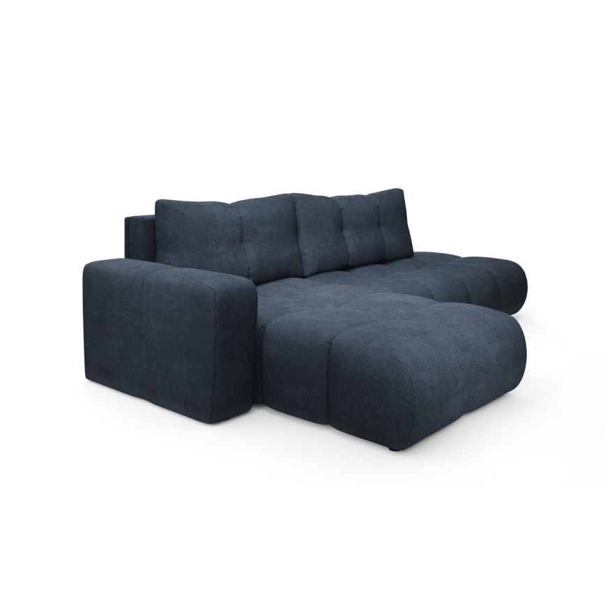 Sofá de canto estofado ALMADA em L, sofá-cama com arrumação, chaise à esquerda, azul
