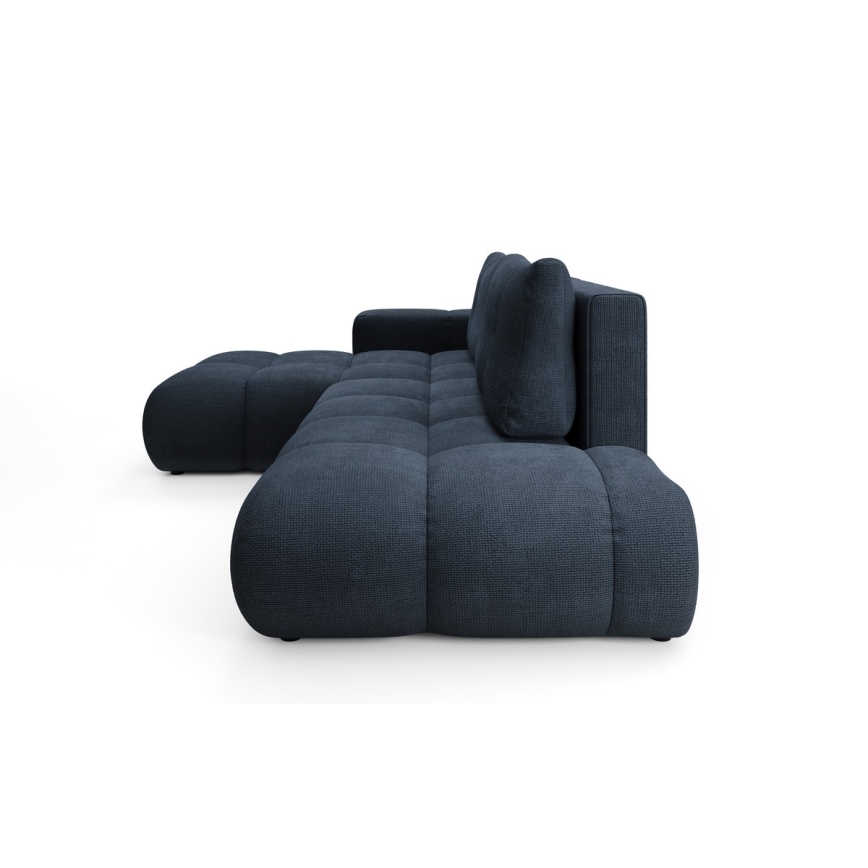 Sofá de canto estofado ALMADA em L, sofá-cama com arrumação, chaise à esquerda, azul