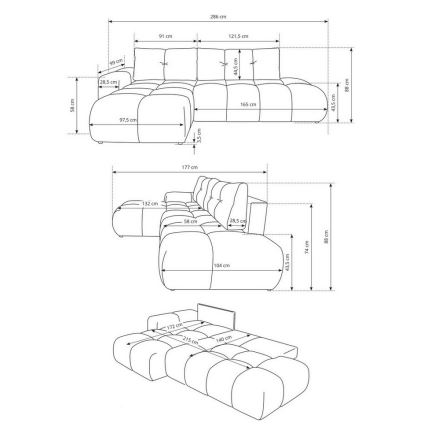 Sofá de canto estofado ALMADA em L, sofá-cama com arrumação, chaise à esquerda, azul
