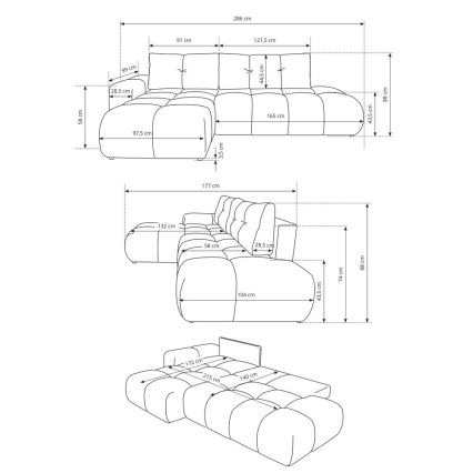 Sofá-cama de canto em L ALMADA, estofado com arrumação, canto direito, bege claro